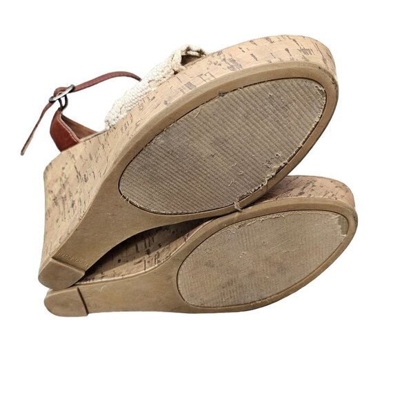 Maurices Baritt Wedge Platform Boho Crochet Sandals Brown And Cream Size 8 - Picture 5 of 11